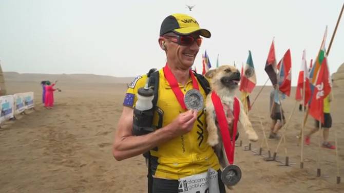 Una perrita acompaña a un corredor de maratón cientos de kilometros Una perrita acompaña a un corredor de maratón cientos de kilometros