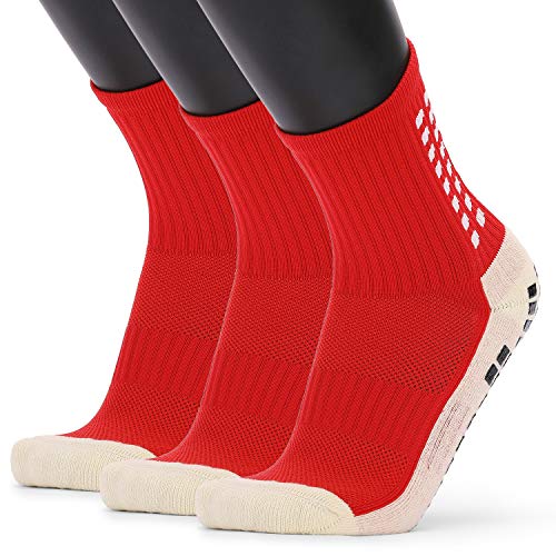 1 Par / 3 Pares Calcetines de fútbol antideslizantes Calcetines deportivos, Calcetines deportivos de fútbol / baloncesto / hockey deportivos con puntos de goma para hombres y mujeres (rojo,3 Pares)