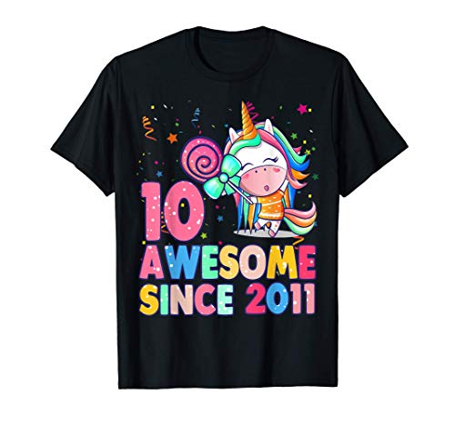10 años de edad, décimo cumpleaños, niña unicornio Camiseta