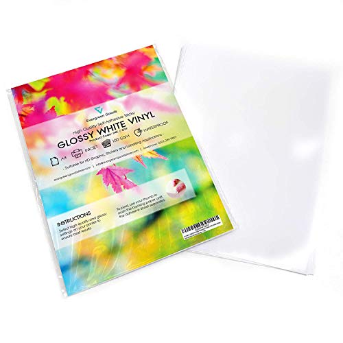 10 hojas A4 impermeables de vinilo (PVC) de gran calidad color blanco brillante, autoadhesivas e imprimibles por inyección