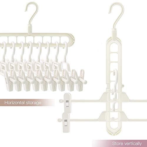 10 perchas con fuertes clips antideslizantes ajustables, ahorran espacio, organizador de perchas estable, gancho mágico para pantalones, calcetines y faldas, color blanco 10 perchas con fuertes clips antideslizantes ajustables, ahorran espacio, organizador de perchas estable, gancho mágico para pantalones, calcetines y faldas, color blanco