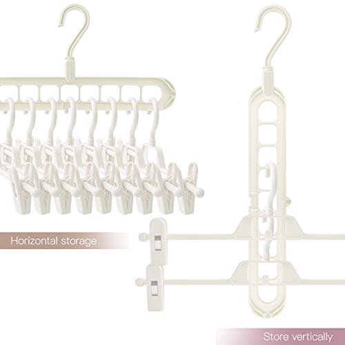 10 perchas con fuertes clips antideslizantes ajustables, ahorran espacio, organizador de perchas estable, gancho mágico para pantalones, calcetines y faldas, color blanco