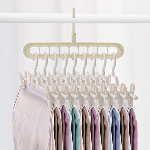 10 perchas con fuertes clips antideslizantes ajustables, ahorran espacio, organizador de perchas estable, gancho mágico para pantalones, calcetines y faldas, color blanco