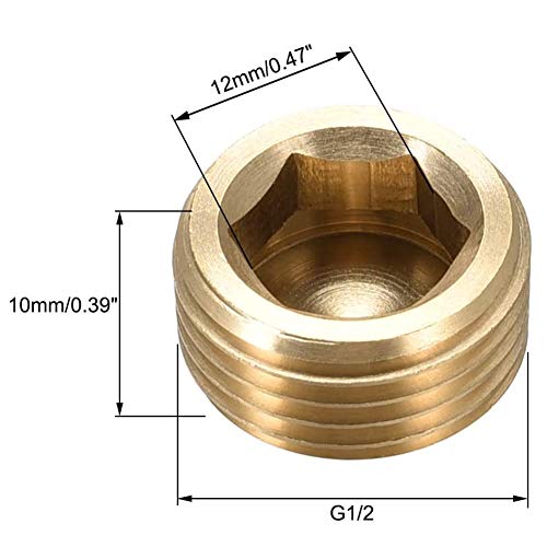 10 piezas Tapón de Tubería de Cabeza Hueca Hexagonal Adaptador 1/2 rosca Interior de latón Hexagonal Enchufe de Tubería