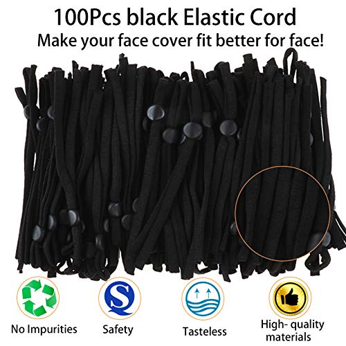 100 Piezas 5mm Cuerda Elastica, Longitud 28cm, Plana Cintas elásticas para Costura y Manualidades DIY Cordon, Cordón Goma Elástico Bandas con Hebilla Ajustable(Negro)