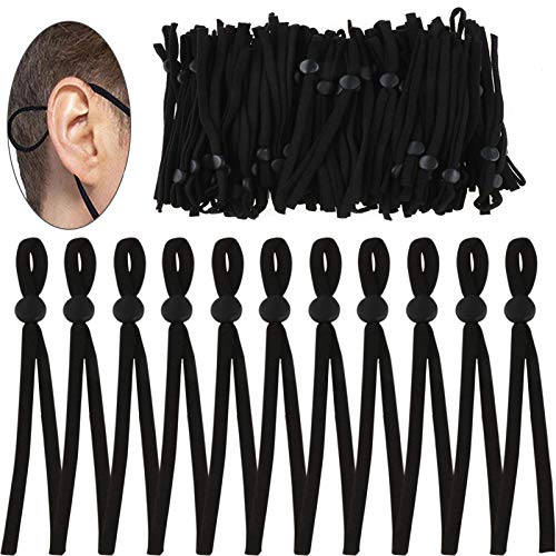 100 Piezas 5mm Cuerda Elastica, Longitud 28cm, Plana Cintas elásticas para Costura y Manualidades DIY Cordon, Cordón Goma Elástico Bandas con Hebilla Ajustable(Negro)