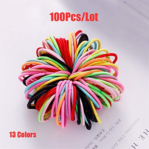 100 Unids/lote Niñas Dulces Colores Nylon 3CM Bandas de goma Niños Bandas elásticas seguras para el cabello Soporte para cola de caballo Accesorios para el cabello para niños Nuevo, rosa rojo