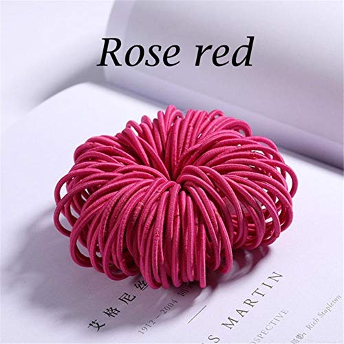 100 Unids/lote Niñas Dulces Colores Nylon 3CM Bandas de goma Niños Bandas elásticas seguras para el cabello Soporte para cola de caballo Accesorios para el cabello para niños Nuevo, rosa rojo