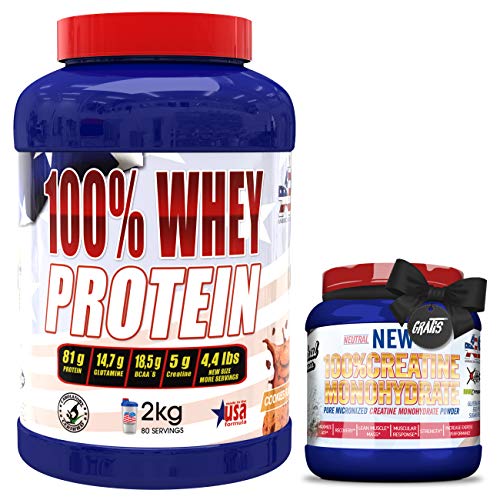 100% Whey Proteína en Polvo + CREATINA 300GR GRATIS-REGALO, Suplementos deportivos, American Suplement, cookies - 2kg