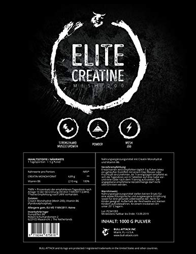 1000g / 1kg CREATINA ELITE | 200 porciones de creatina monohidratada con vitamina B6 | polvo de creatina micronizado | factor de malla 200 ultrafino para una absorción óptima 1000g / 1kg CREATINA ELITE | 200 porciones de creatina monohidratada con vitamina B6 | polvo de creatina micronizado | factor de malla 200 ultrafino para una absorción óptima