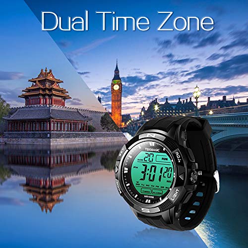 100m Digital Sumergible Impermeable Nadando Reloj de Pulsera con Funciones de Alarma y Cronómetro, Soporte Zona Horaria Dual, Temporizador de Cuenta Regresiva, Formato de 12/24 Horas