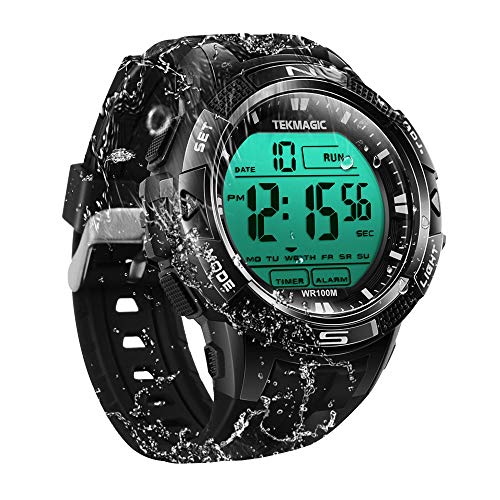 100m Digital Sumergible Impermeable Nadando Reloj de Pulsera con Funciones de Alarma y Cronómetro, Soporte Zona Horaria Dual, Temporizador de Cuenta Regresiva, Formato de 12/24 Horas