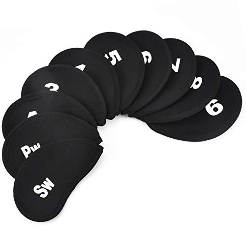 10pcs Cubiertas de Club de Golf Funda de Palo de Golf Protectores de Cabeza de Golf Cubiertas para la Cabeza del Club de Golf Fundas de Hierro para Golf Funda Protectora para Cabeza Golf, Negro