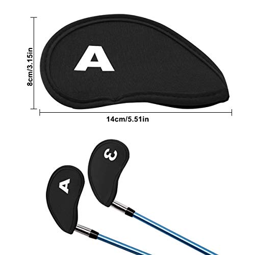 10pcs Cubiertas de Club de Golf Funda de Palo de Golf Protectores de Cabeza de Golf Cubiertas para la Cabeza del Club de Golf Fundas de Hierro para Golf Funda Protectora para Cabeza Golf, Negro