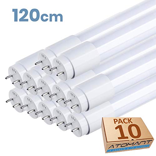 10x Tubo de LED 360 grados, 120cm, blanco frío (6500K). Standard T8 G13-18w - 1800 lumenes. A++
