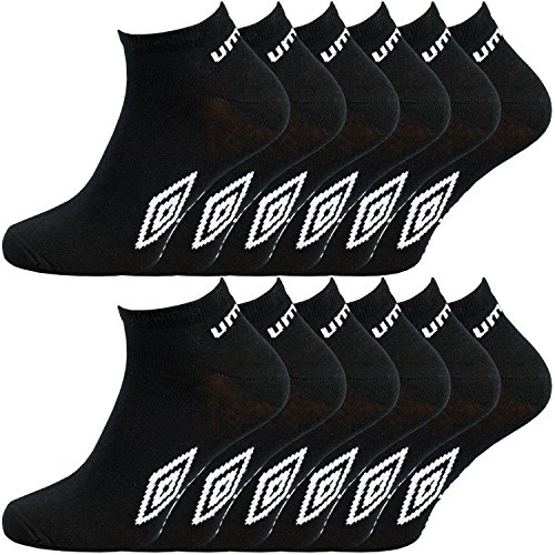 12 pares de calcetines tobilleros deportivos para hombre producto oficial de Umbro - Tallas 39 - 45 negro
