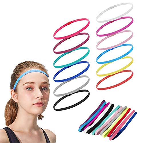 12 Piezas Cinta Pelo Deporte, Diadema Deportiva Elásticas Deporte Cintas De Pelo Antideslizante para El Cabello Diadema Antideslizante para Trotar Correr Fútbol Entrenamiento Yoga y Más