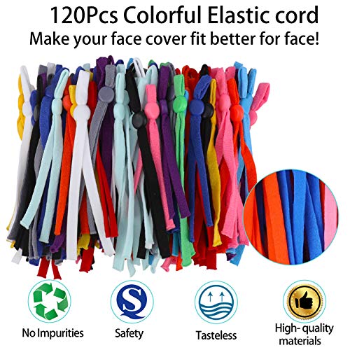 120 Piezas 5mm Cuerda Elastica, Plana Cintas elásticas para Costura y Manualidades DIY Cordon, Cordón Goma Elástico Bandas con Tiras de Aluminio para la Nariz y Hebilla Ajustable(Color Profundo)