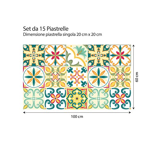 15 (Piezas) Adhesivo para Azulejos 20x20 cm - PS00111 - Pamplona - Adhesivo Decorativo para Azulejos para baño y Cocina - Stickers Azulejos - Collage de Azulejos