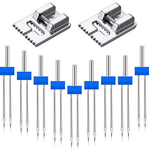 15 Piezas Agujas Gemelas Aguja Doble con 2 Piezas 9 Surcos Prensatelas Accesorios de Máquinas de Coser para Máquina de Coser del Hogar, 3 Tamaños Mixtos 2,0/90, 3,0/90, 4,0/90