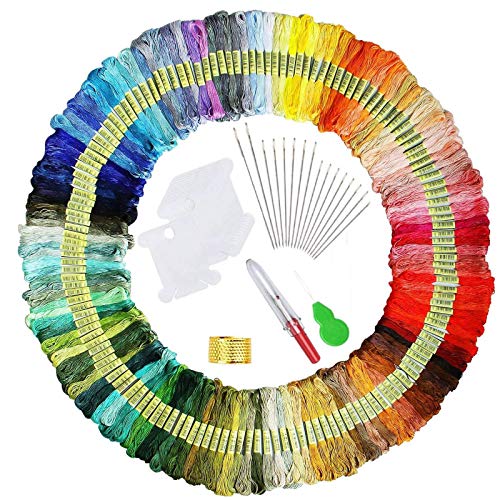 【150 Madejas】 Hilos de Bordado, elloLife Bordado Kit con 12 Tablero Blanco de la Bobina para Organizar Hilos Punto Cruz Hacer Pulsera de la Amistad Punto de Manualidades Costura, Colores Arco Iris