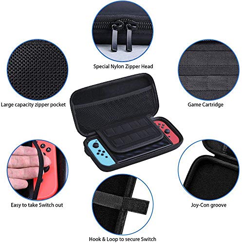 16 en 1 Kit de Accesorios para Nintendo Switch, Funda para Nintendo Switch con 10 Cartucho de Juego | Carcasa de Silicona y Plastico | Protector de Pantalla | Tapas para Joystick | Soporte Ajustable