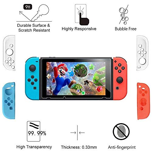 16 en 1 Kit de Accesorios para Nintendo Switch, Funda para Nintendo Switch con 10 Cartucho de Juego | Carcasa de Silicona y Plastico | Protector de Pantalla | Tapas para Joystick | Soporte Ajustable