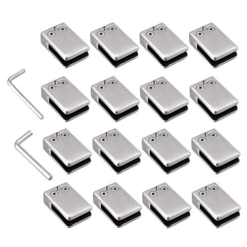 16 Piezas Abrazaderas de Cristal Clips de Vidro Cuadrado Acero Inoxidable 304 Glass Clamp Abrazaderas para Barandilla Escalera Pasamano-Satinado 10-12mm