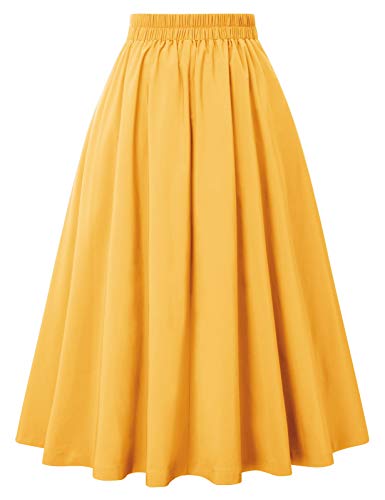 1950s para Mujer Elegante Boda invitada Ropa Fiesta hasta la Rodilla Faldas de Swing sólido Amarillo BPE02150-4_2XL