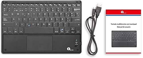 1byone Ultra-delgado teclado Inalambrico con una función de multi-touchpad y batería recargable, QWERTY español,Negro