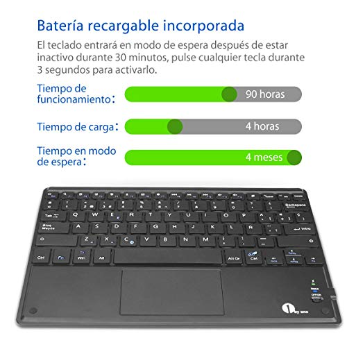 1byone Ultra-delgado teclado Inalambrico con una función de multi-touchpad y batería recargable, QWERTY español,Negro