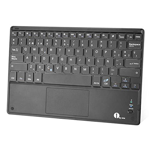 1byone Ultra-delgado teclado Inalambrico con una función de multi-touchpad y batería recargable, QWERTY español,Negro