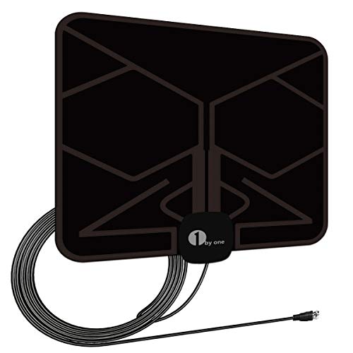 1byone Ultra plana antena TV TDT interior DVB-T DVB-T2, Mayor rango de recepción de 40 KM, con materiales de alta calidad, 4 metros de cables de alto rendimiento, duraderos y resistentes, Negro