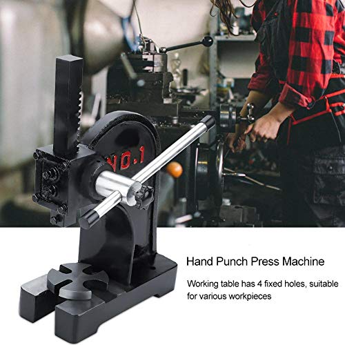 1T máquina de perforación manual para escritorio con 4 agujeros de fijación, herramienta de banco de palanca de metal Arbor Press de acero al carbono de alta calidad