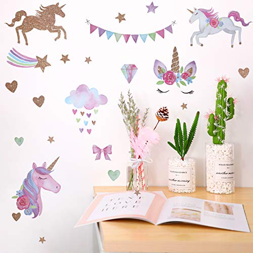 2 Hojas de Pegatinas de Pared de Patrón de Unicornio Pegatinas de Pared Adornos para Cumpleaños Navidad Adornos de Dormitorio Infantiles (Estilo 1)