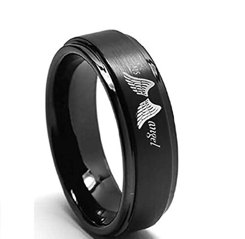 2 Piezas Anillos de Acero Compromiso Grabado Her Cowboy y His Angel Negro Negro Mujer Talla 20 + Hombre Talla 22 2 Piezas Anillos de Acero Compromiso Grabado Her Cowboy y His Angel Negro Negro Mujer Talla 20 + Hombre Talla 22