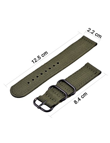 2 Piezas Reemplazo Banda de Reloj de Nylon Correas de Reloj, Verde de Ejército y Negro (20 mm)