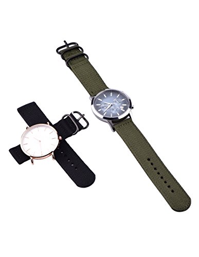 2 Piezas Reemplazo Banda de Reloj de Nylon Correas de Reloj, Verde de Ejército y Negro (20 mm)