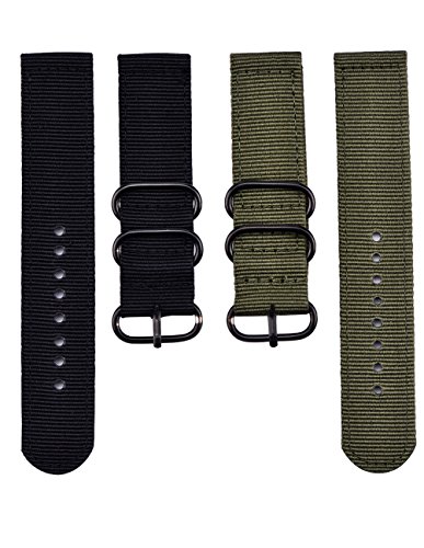 2 Piezas Reemplazo Banda de Reloj de Nylon Correas de Reloj, Verde de Ejército y Negro (20 mm)