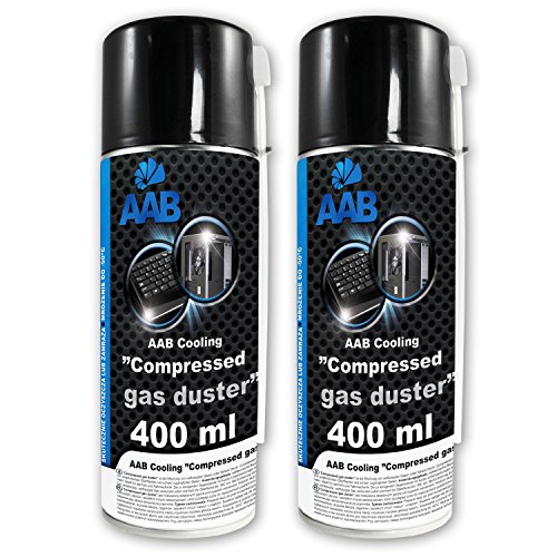 2 x AAB Spray de Aire Comprimido 400ml - Limpiar Teclados, Ordenadores, Copiadoras, Cámaras, Impresoras y Otros Equipos Eléctricos, Efectividad Limpieza sin CFC's, Eliminación de Polvo, Limpiar PC