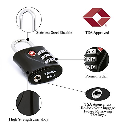 2 x TSA Candado Combinacion Seguridad Maleta Equipaje Taquilla Candados Viaje Taquilla Lock eeuu con Cable de Bloqueo 100 cm (Negro)