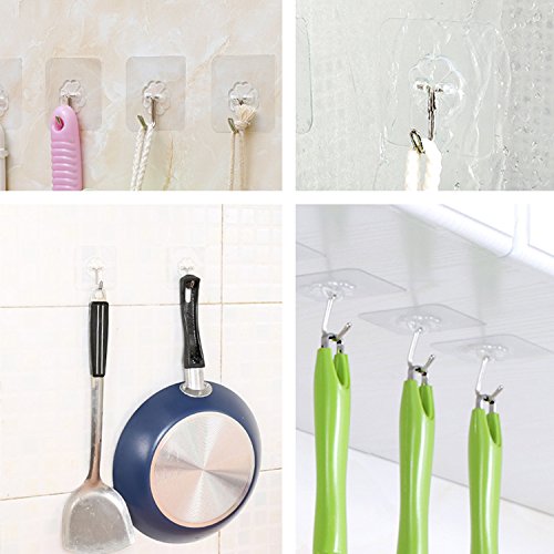 20 Pack Adhesive Strong Nail Free Reusable transparente Heavy Duty Bathroom Kitchen Door Hook Ceiling Hanger, Waterproof & oilpr impermeable, (10 kg/22 libras Max) 20 Pack Adhesive Strong Nail Free Reusable transparente Heavy Duty Bathroom Kitchen Door Hook Ceiling Hanger, Waterproof & oilpr impermeable, (10 kg/22 libras Max)