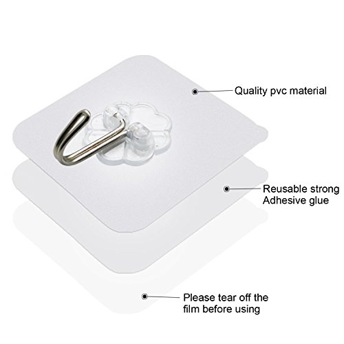 20 Pack Adhesive Strong Nail Free Reusable transparente Heavy Duty Bathroom Kitchen Door Hook Ceiling Hanger, Waterproof & oilpr impermeable, (10 kg/22 libras Max) 20 Pack Adhesive Strong Nail Free Reusable transparente Heavy Duty Bathroom Kitchen Door Hook Ceiling Hanger, Waterproof & oilpr impermeable, (10 kg/22 libras Max)