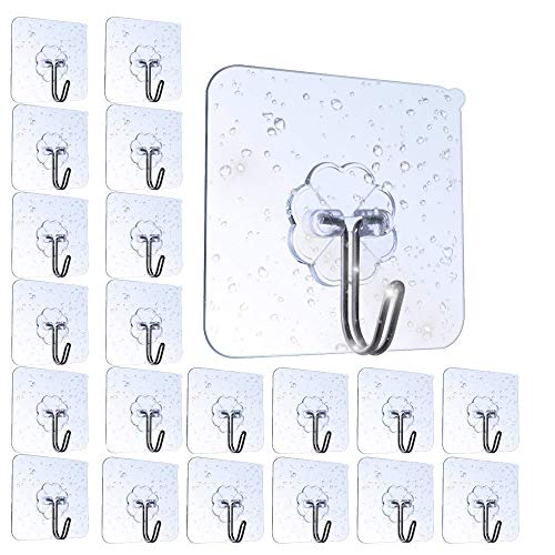 20 Pack Adhesive Strong Nail Free Reusable transparente Heavy Duty Bathroom Kitchen Door Hook Ceiling Hanger, Waterproof & oilpr impermeable, (10 kg/22 libras Max) 20 Pack Adhesive Strong Nail Free Reusable transparente Heavy Duty Bathroom Kitchen Door Hook Ceiling Hanger, Waterproof & oilpr impermeable, (10 kg/22 libras Max)