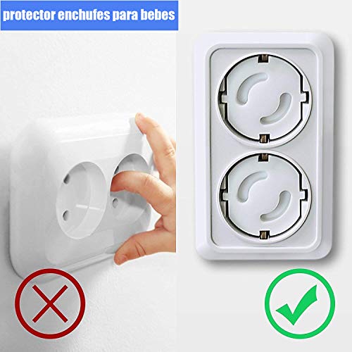 20 Piezas Protector Enchufes Seguridad Infantil Con Mecanismo De Giro Y Adhesivo 3M enchufe Copia de seguridad para bebés y niños Seguridad Infantil Protector de Enchufe, Blanco