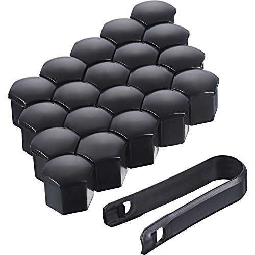 20 Piezas Tapa de Tuerca de Rueda Universal Cubierta de Tuerca de Neumático con Herramienta de Removedor Set para Coches (Negro, 19 mm)