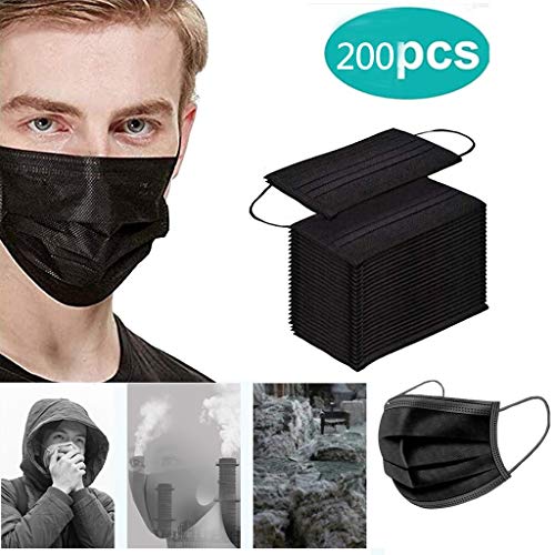 200 Unidades De_Mascarilla_Desechable con Estampado con Estampado De Negro De Moda, 3 capas Las_Mascarillas_ para Adultos Son Adecuadas para Cenas Al Aire Libre (Negro)