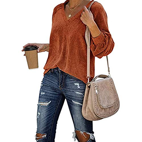 2020 Camiseta Holgada De Manga Larga con Cuello En V para Mujer, Camiseta De Color SóLido De Gran TamañO para Mujer 2020 Camiseta Holgada De Manga Larga con Cuello En V para Mujer, Camiseta De Color SóLido De Gran TamañO para Mujer