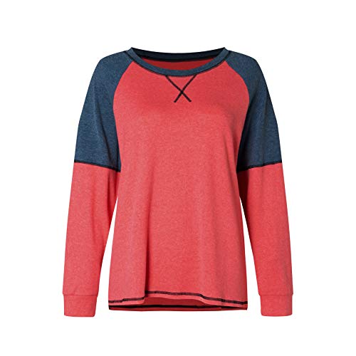 2020 Camiseta Informal de Cuello Redondo con Costura de Manga Larga para Mujer