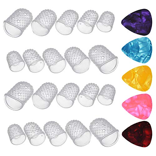 20Pcs Protector de Dedos con 5 Púas de Guitarra para Guitarra Eléctrica Acustica Clásica Bajo Ukulele Protectores Profesionales de Silicona para Instrumentos Musicales de Cuerda